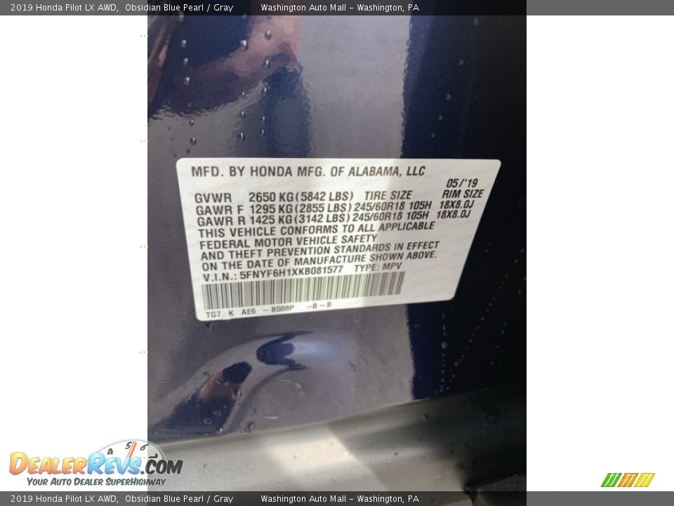 2019 Honda Pilot LX AWD Obsidian Blue Pearl / Gray Photo #9
