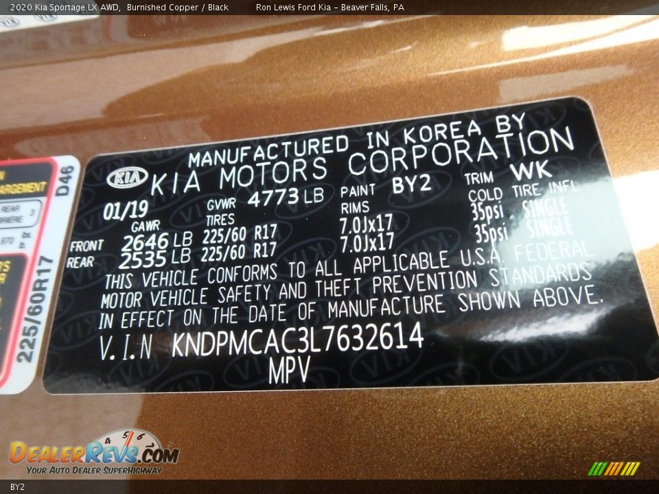 Kia Color Code BY2 Burnished Copper
