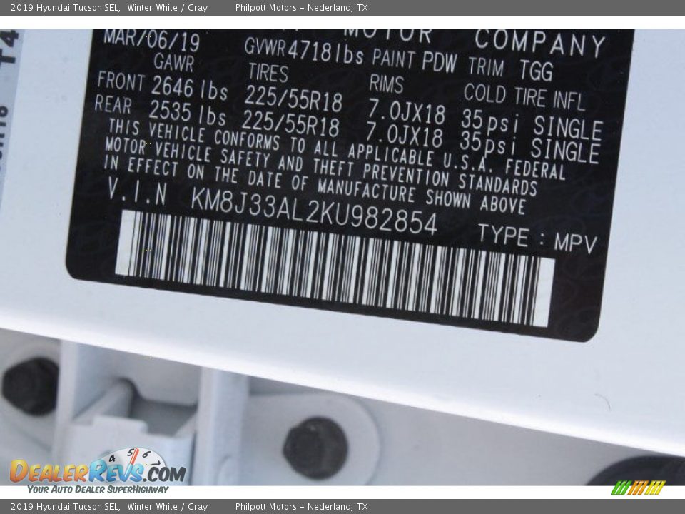 2019 Hyundai Tucson SEL Winter White / Gray Photo #24