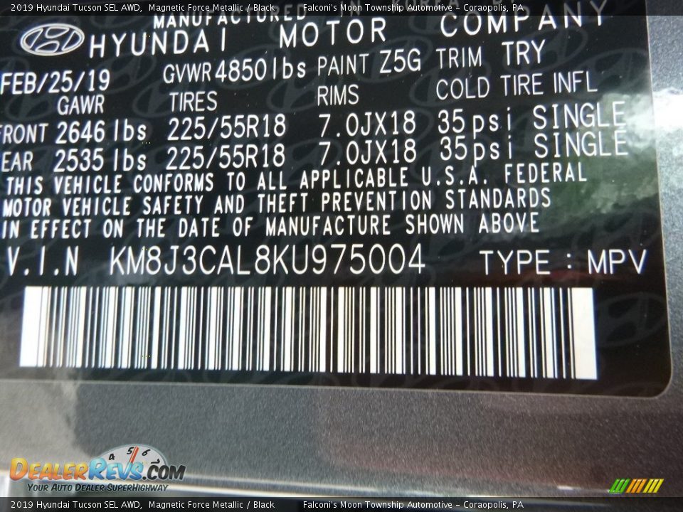 2019 Hyundai Tucson SEL AWD Magnetic Force Metallic / Black Photo #12