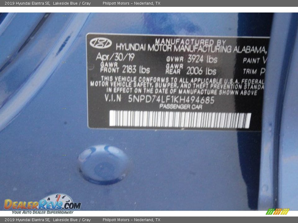 2019 Hyundai Elantra SE Lakeside Blue / Gray Photo #22