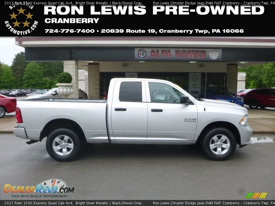 2017 Ram 1500 Express Quad Cab 4x4 Bright Silver Metallic / Black/Diesel Gray Photo #1