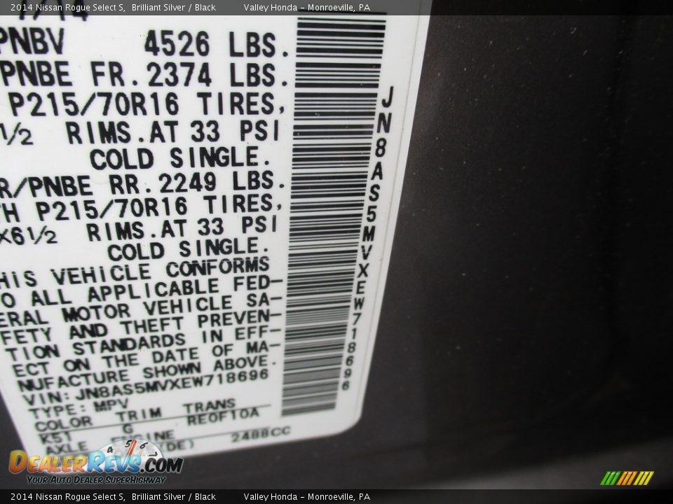 2014 Nissan Rogue Select S Brilliant Silver / Black Photo #19