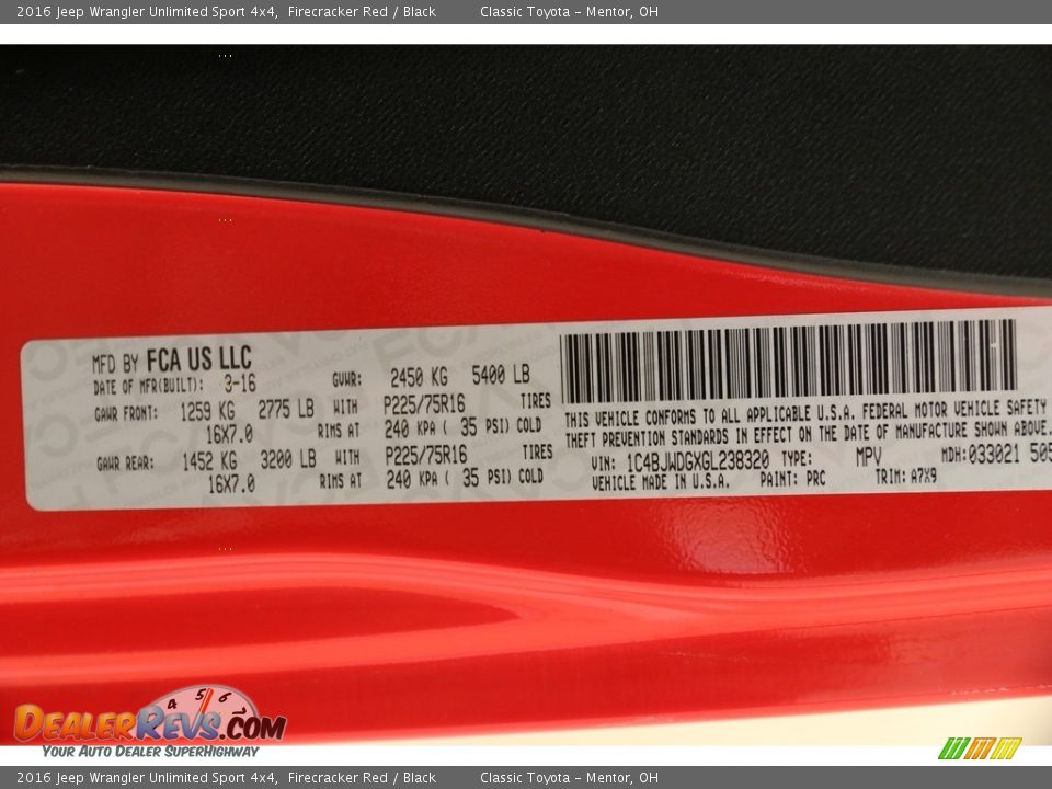 2016 Jeep Wrangler Unlimited Sport 4x4 Firecracker Red / Black Photo #16