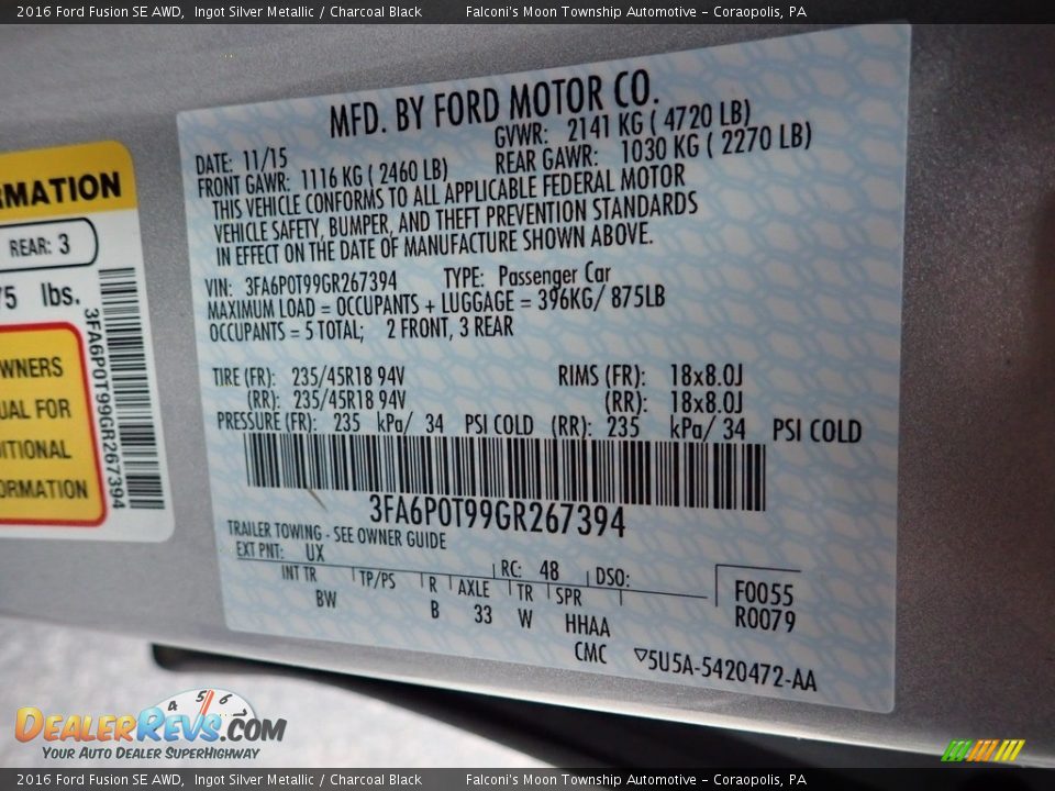2016 Ford Fusion SE AWD Ingot Silver Metallic / Charcoal Black Photo #23