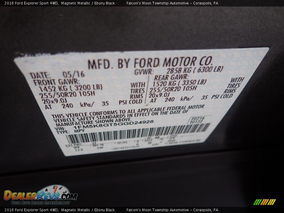 2016 Ford Explorer Sport 4WD Magnetic Metallic / Ebony Black Photo #23