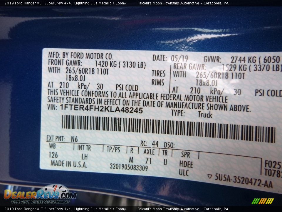 2019 Ford Ranger XLT SuperCrew 4x4 Lightning Blue Metallic / Ebony Photo #12