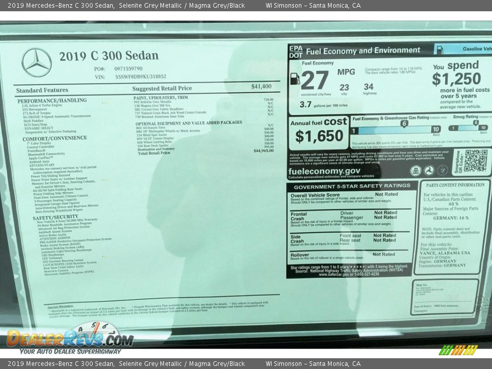 2019 Mercedes-Benz C 300 Sedan Selenite Grey Metallic / Magma Grey/Black Photo #10