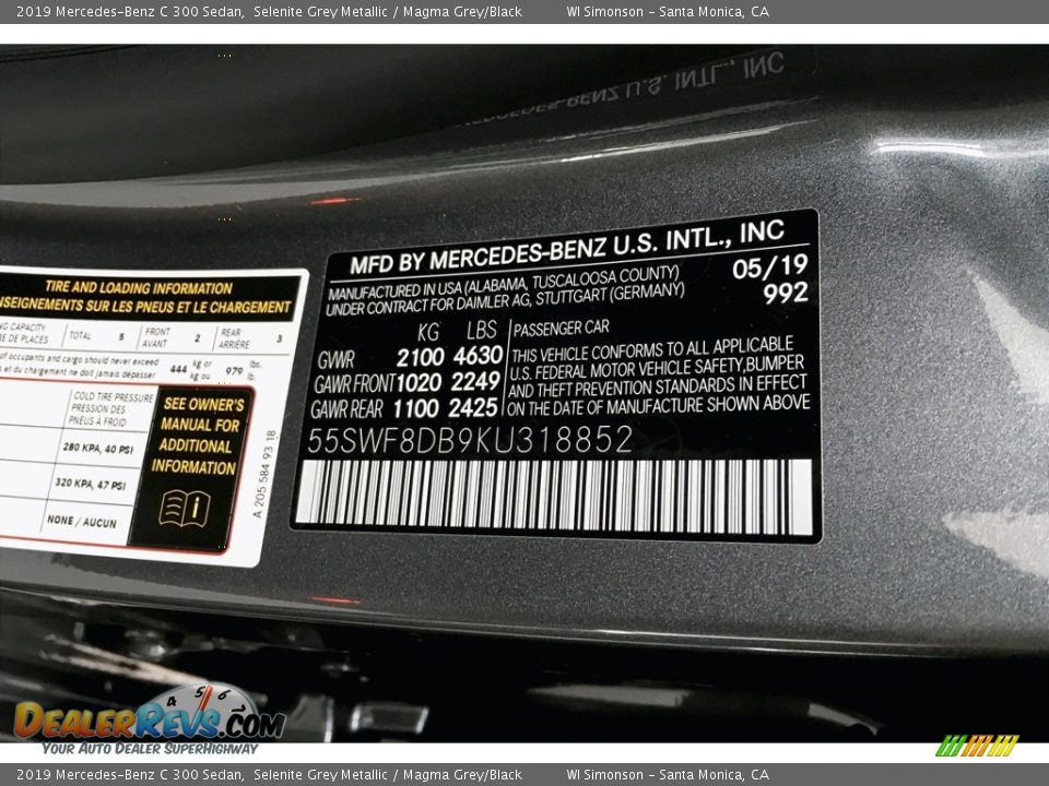 2019 Mercedes-Benz C 300 Sedan Selenite Grey Metallic / Magma Grey/Black Photo #11