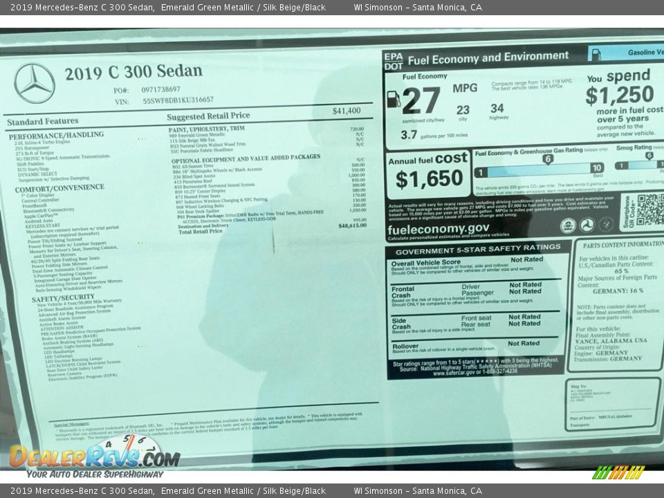 2019 Mercedes-Benz C 300 Sedan Emerald Green Metallic / Silk Beige/Black Photo #10
