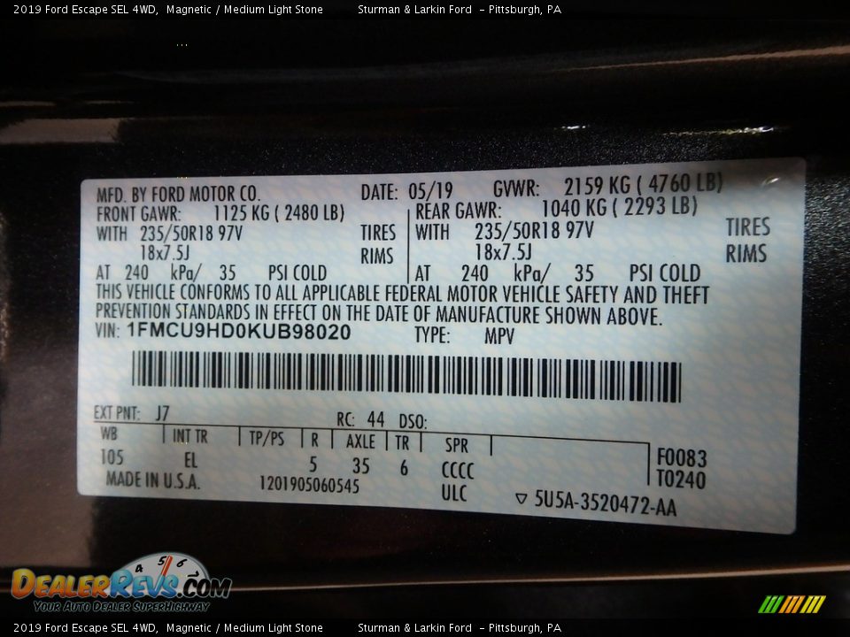 2019 Ford Escape SEL 4WD Magnetic / Medium Light Stone Photo #11