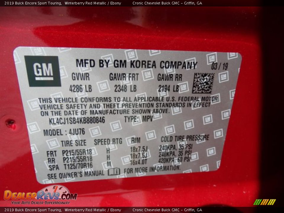 2019 Buick Encore Sport Touring Winterberry Red Metallic / Ebony Photo #25