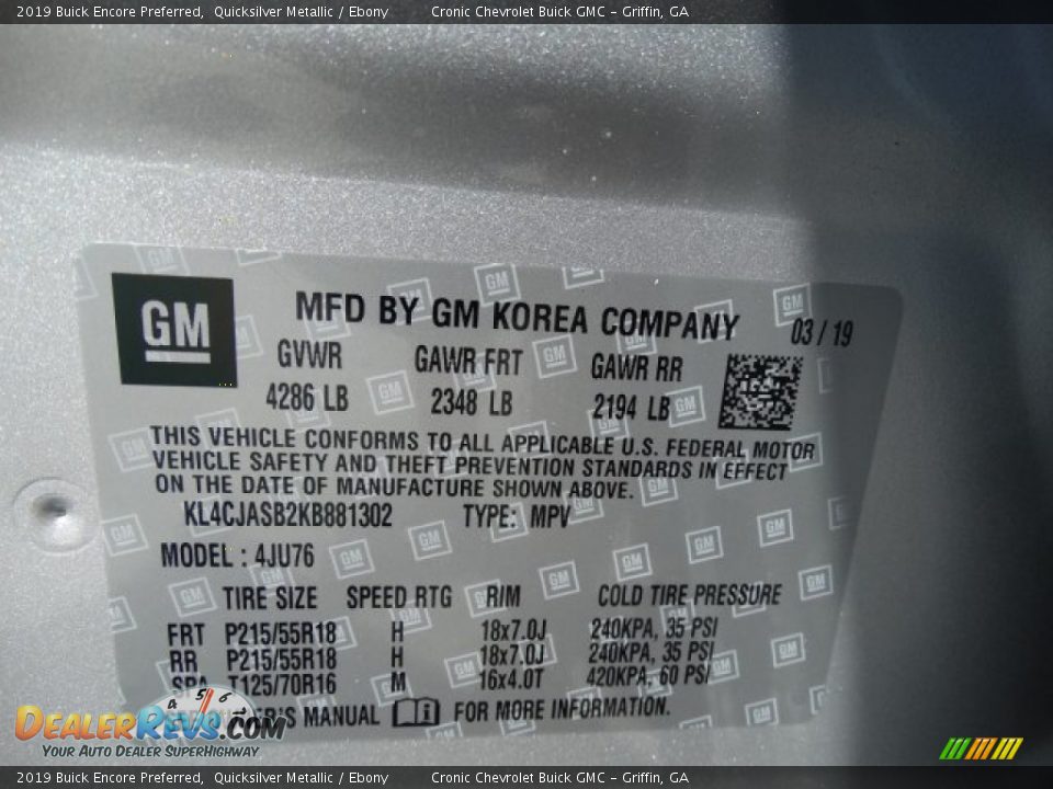 2019 Buick Encore Preferred Quicksilver Metallic / Ebony Photo #25