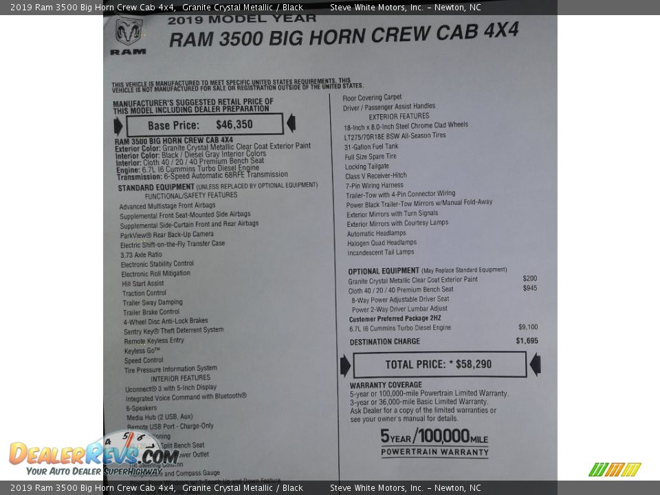 2019 Ram 3500 Big Horn Crew Cab 4x4 Granite Crystal Metallic / Black Photo #30