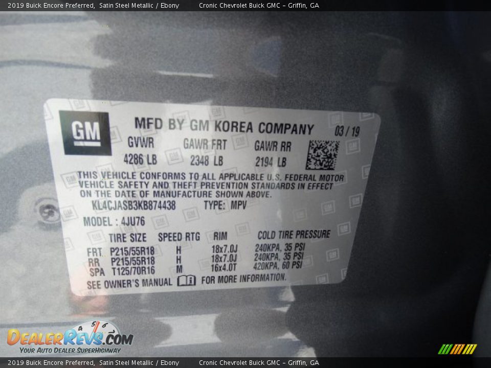 2019 Buick Encore Preferred Satin Steel Metallic / Ebony Photo #26