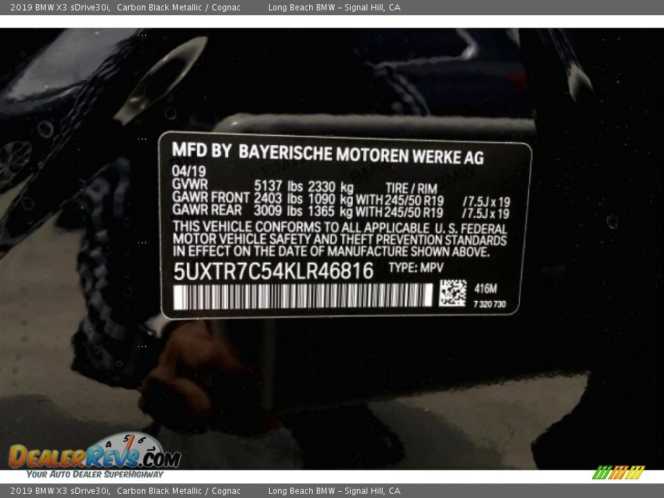 2019 BMW X3 sDrive30i Carbon Black Metallic / Cognac Photo #12