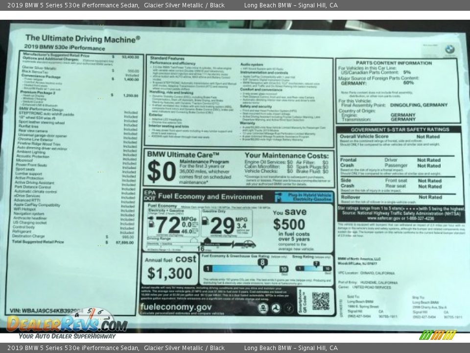 2019 BMW 5 Series 530e iPerformance Sedan Glacier Silver Metallic / Black Photo #11