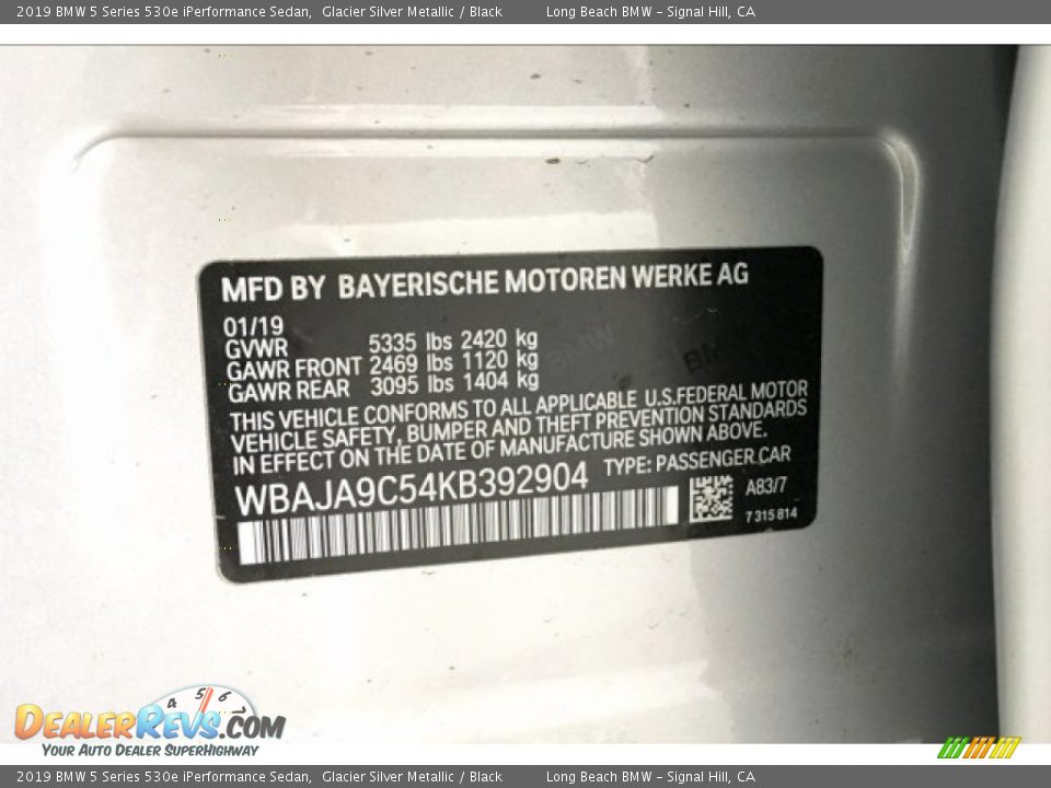 2019 BMW 5 Series 530e iPerformance Sedan Glacier Silver Metallic / Black Photo #12