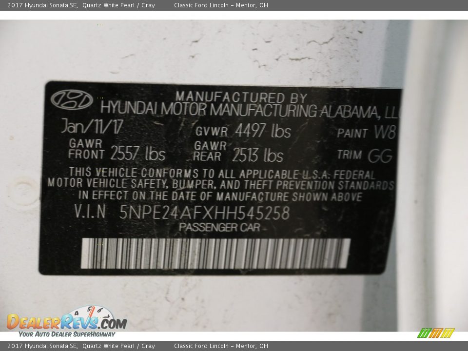 2017 Hyundai Sonata SE Quartz White Pearl / Gray Photo #17
