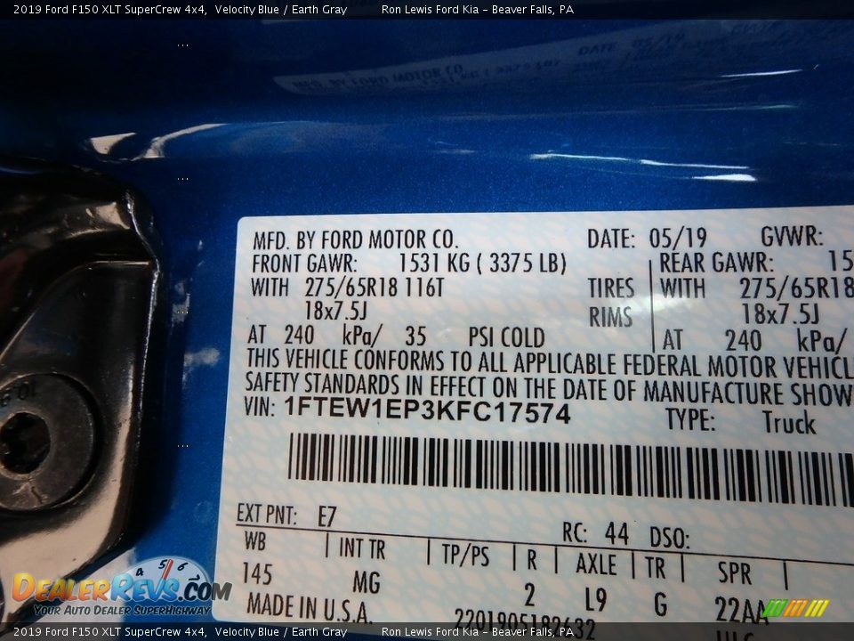 2019 Ford F150 XLT SuperCrew 4x4 Velocity Blue / Earth Gray Photo #14