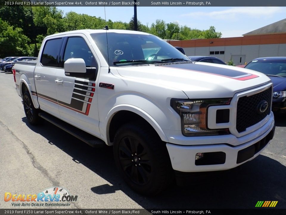 2019 Ford F150 Lariat Sport SuperCrew 4x4 Oxford White / Sport Black/Red Photo #5