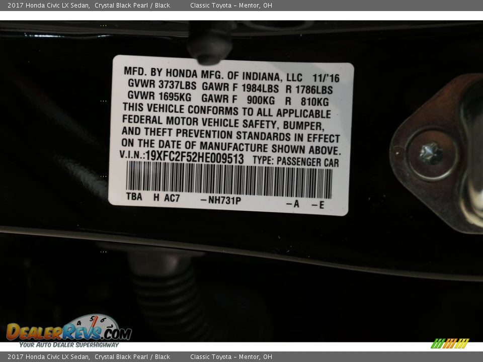 2017 Honda Civic LX Sedan Crystal Black Pearl / Black Photo #19