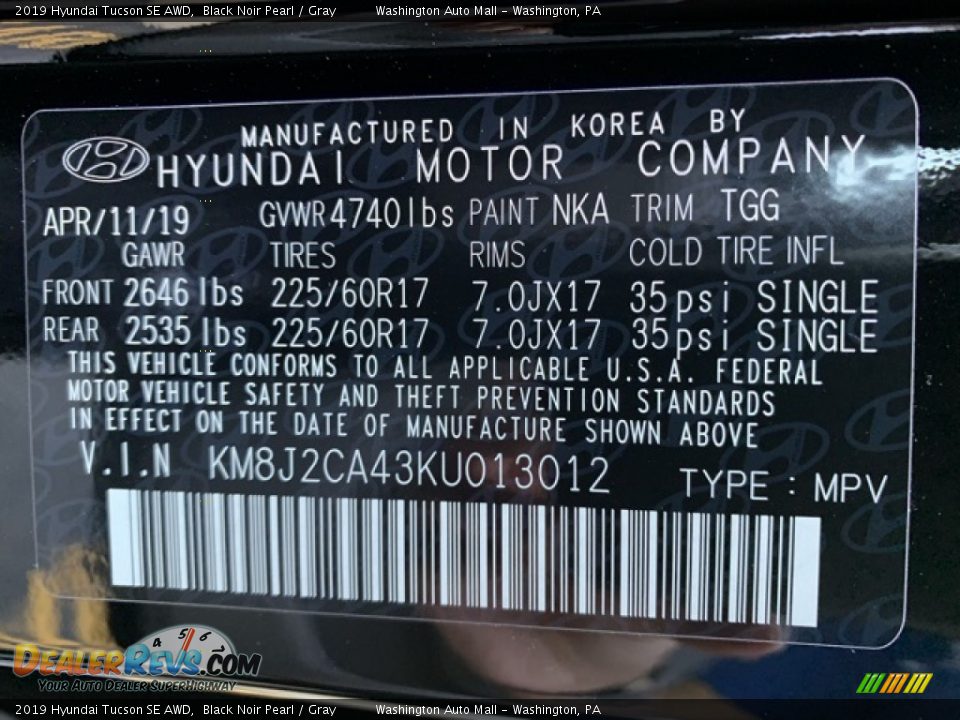 2019 Hyundai Tucson SE AWD Black Noir Pearl / Gray Photo #10