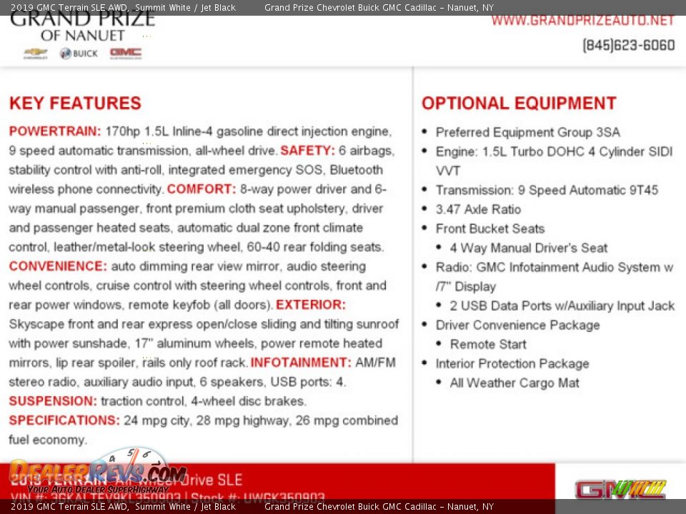 2019 GMC Terrain SLE AWD Summit White / Jet Black Photo #9