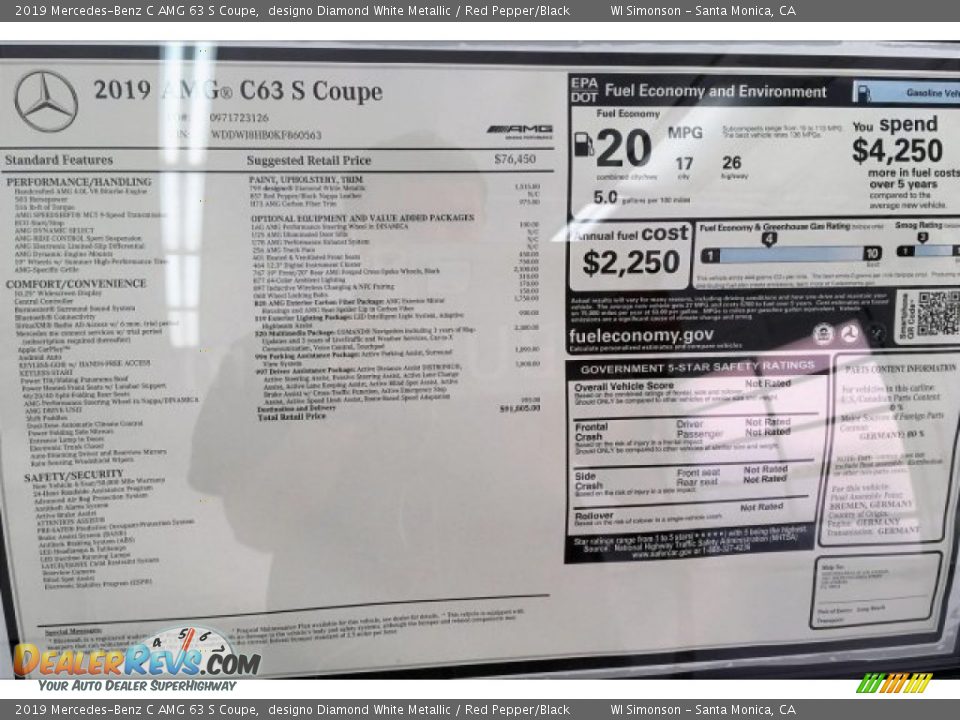 2019 Mercedes-Benz C AMG 63 S Coupe Window Sticker Photo #10