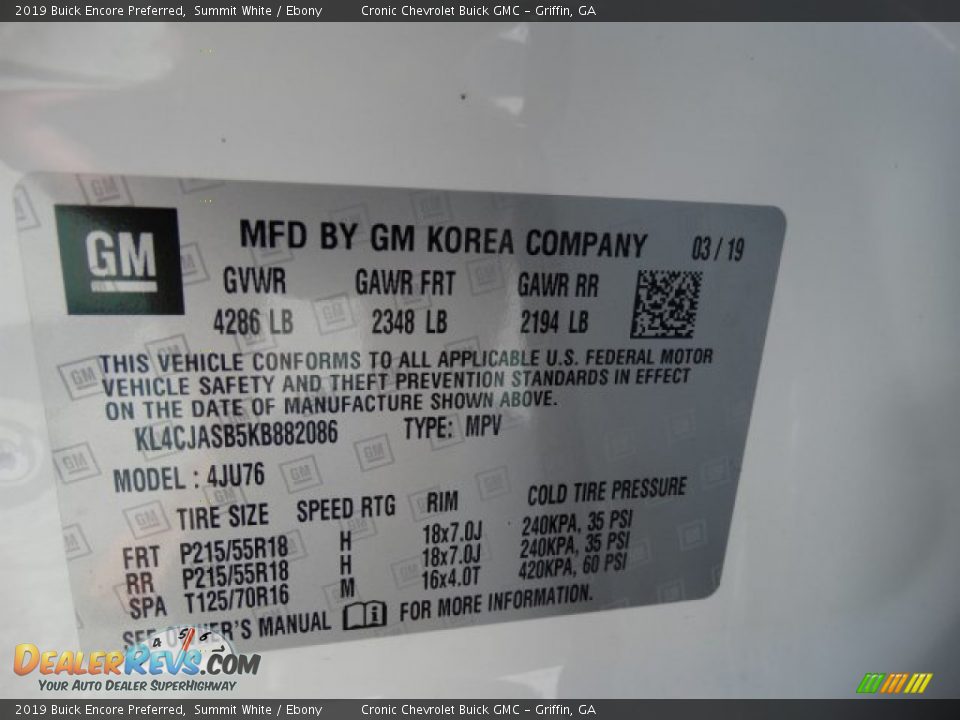 2019 Buick Encore Preferred Summit White / Ebony Photo #26