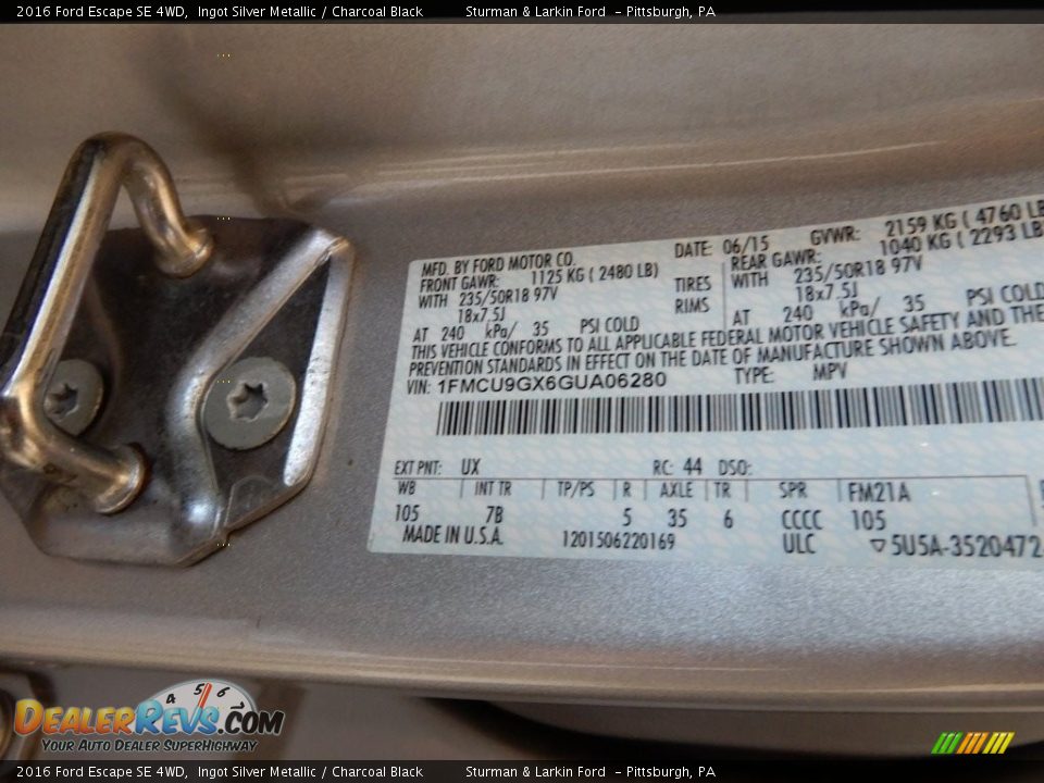 2016 Ford Escape SE 4WD Ingot Silver Metallic / Charcoal Black Photo #19