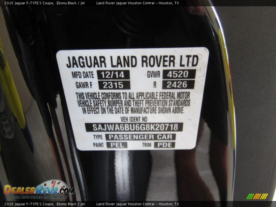 2016 Jaguar F-TYPE S Coupe Ebony Black / Jet Photo #35