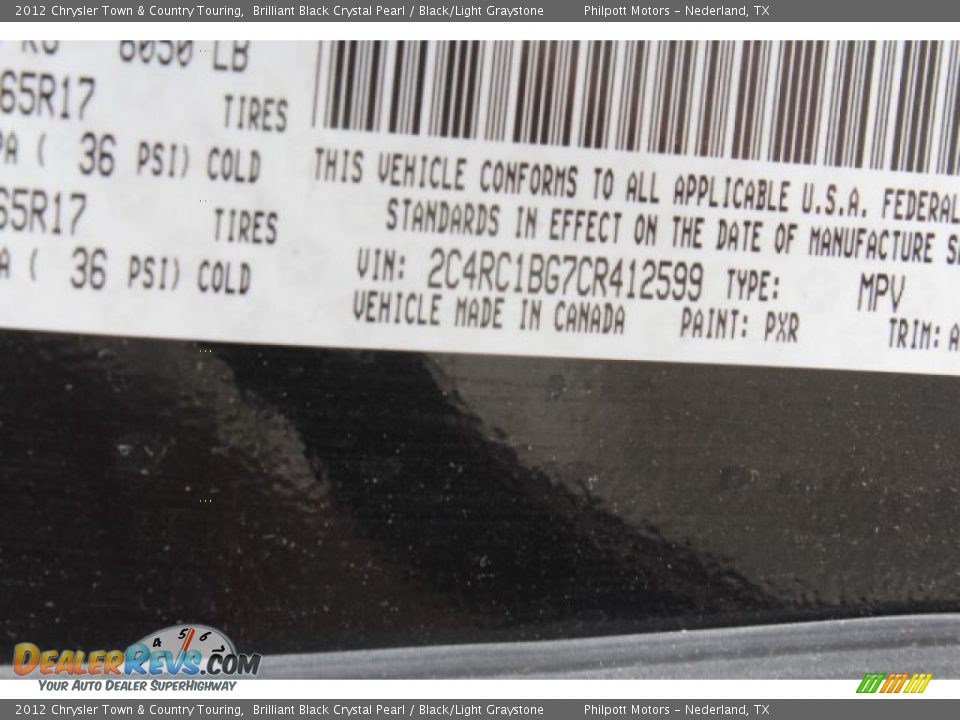 2012 Chrysler Town & Country Touring Brilliant Black Crystal Pearl / Black/Light Graystone Photo #30