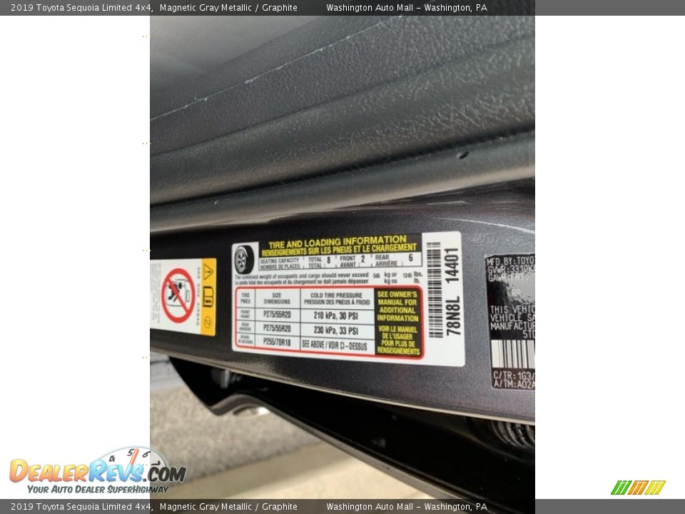 Info Tag of 2019 Toyota Sequoia Limited 4x4 Photo #13