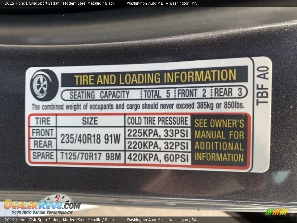 2019 Honda Civic Sport Sedan Modern Steel Metallic / Black Photo #8