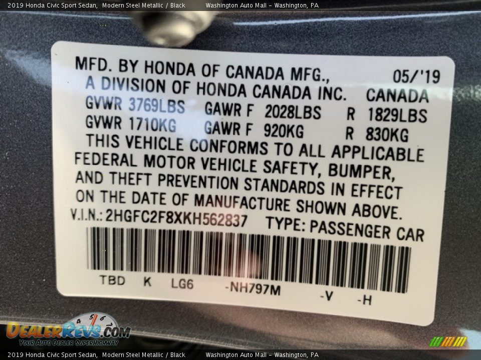 2019 Honda Civic Sport Sedan Modern Steel Metallic / Black Photo #9