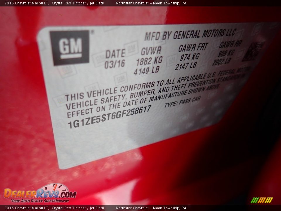 2016 Chevrolet Malibu LT Crystal Red Tintcoat / Jet Black Photo #28