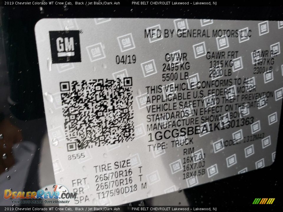 2019 Chevrolet Colorado WT Crew Cab Black / Jet Black/Dark Ash Photo #7