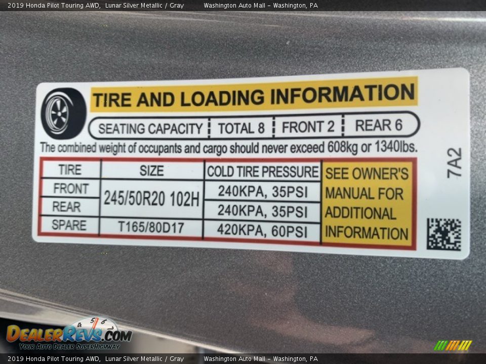 2019 Honda Pilot Touring AWD Lunar Silver Metallic / Gray Photo #8