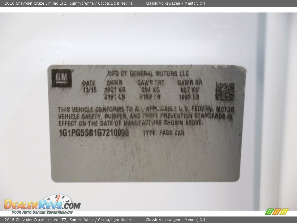 2016 Chevrolet Cruze Limited LTZ Summit White / Cocoa/Light Neutral Photo #20