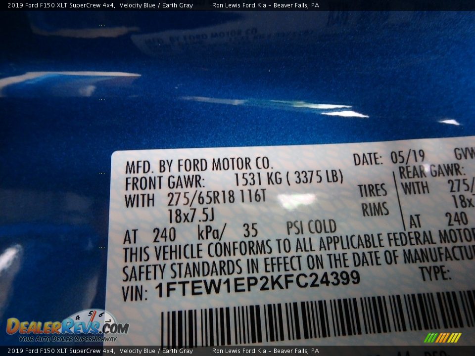 2019 Ford F150 XLT SuperCrew 4x4 Velocity Blue / Earth Gray Photo #14