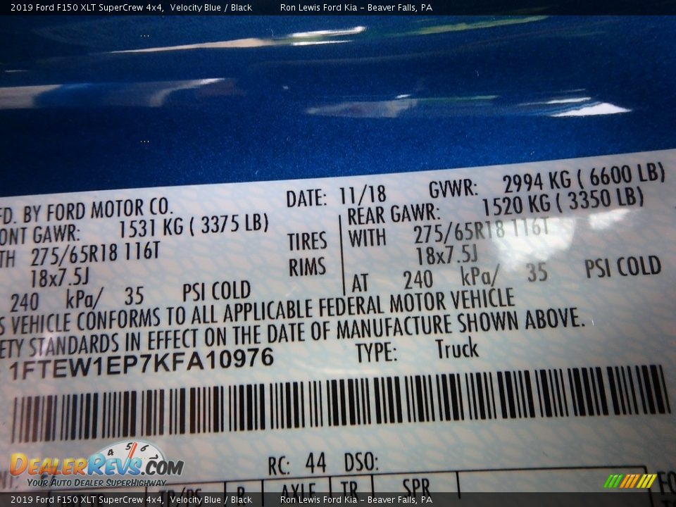 2019 Ford F150 XLT SuperCrew 4x4 Velocity Blue / Black Photo #11