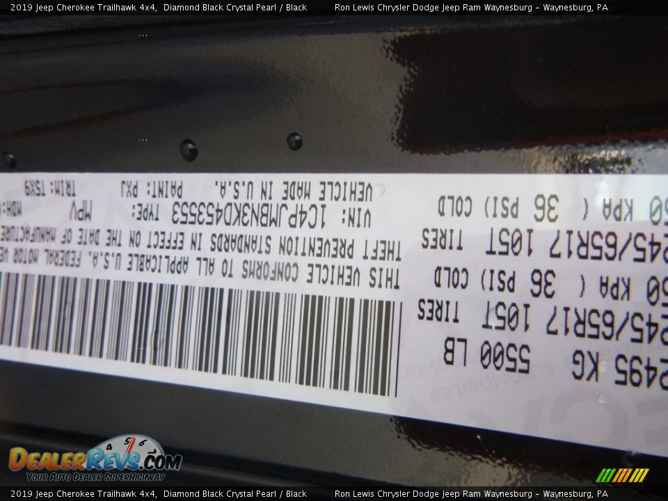 2019 Jeep Cherokee Trailhawk 4x4 Diamond Black Crystal Pearl / Black Photo #14
