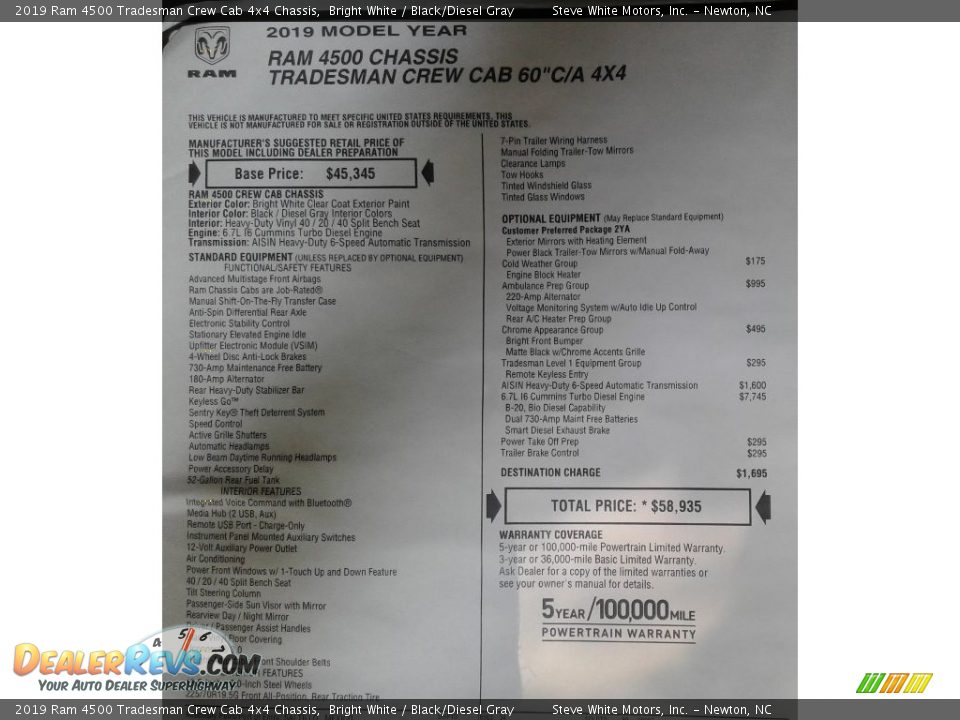 2019 Ram 4500 Tradesman Crew Cab 4x4 Chassis Bright White / Black/Diesel Gray Photo #33