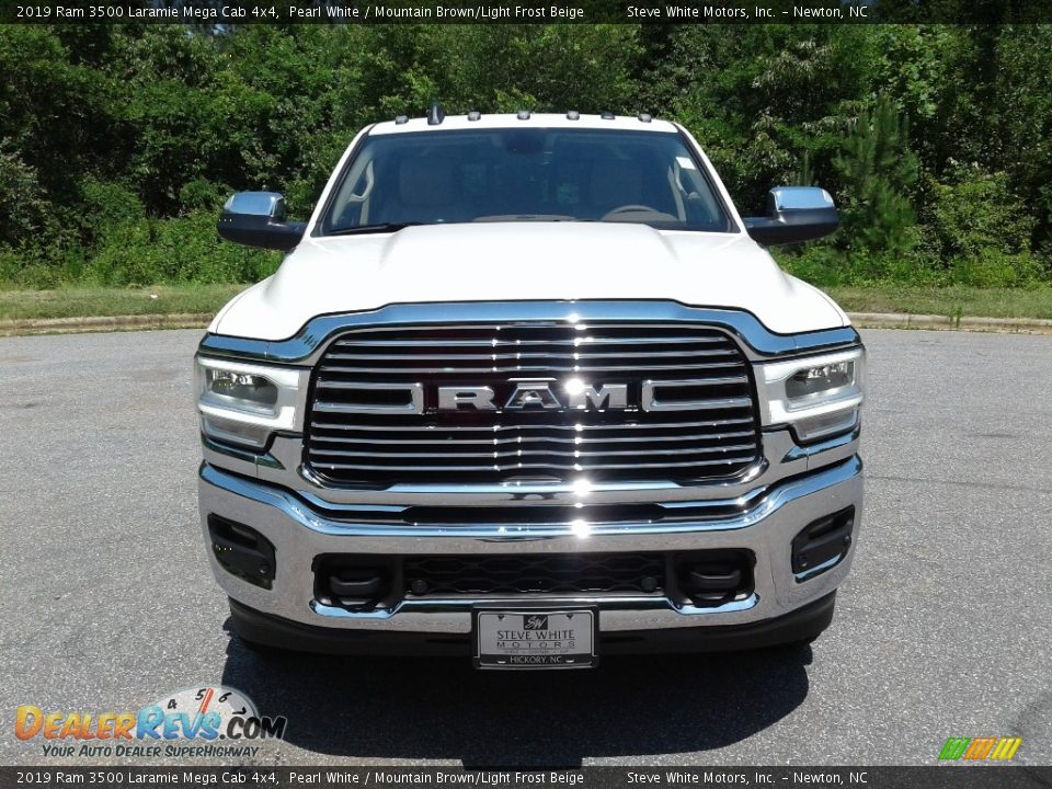 2019 Ram 3500 Laramie Mega Cab 4x4 Pearl White / Mountain Brown/Light Frost Beige Photo #3