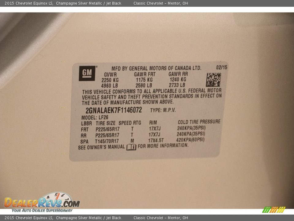 2015 Chevrolet Equinox LS Champagne Silver Metallic / Jet Black Photo #17