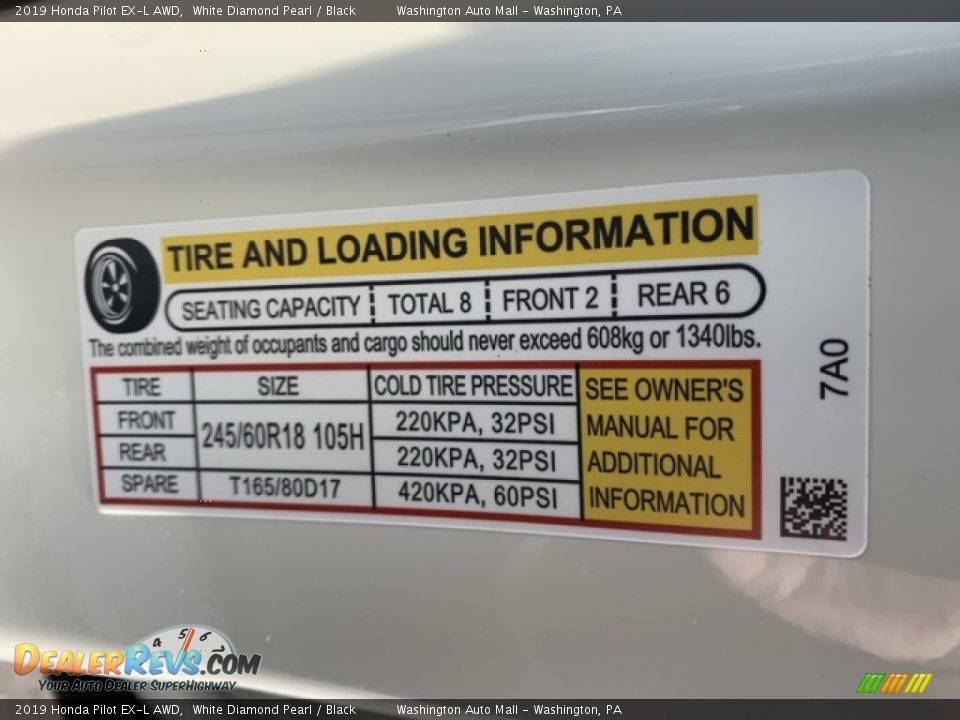2019 Honda Pilot EX-L AWD White Diamond Pearl / Black Photo #8