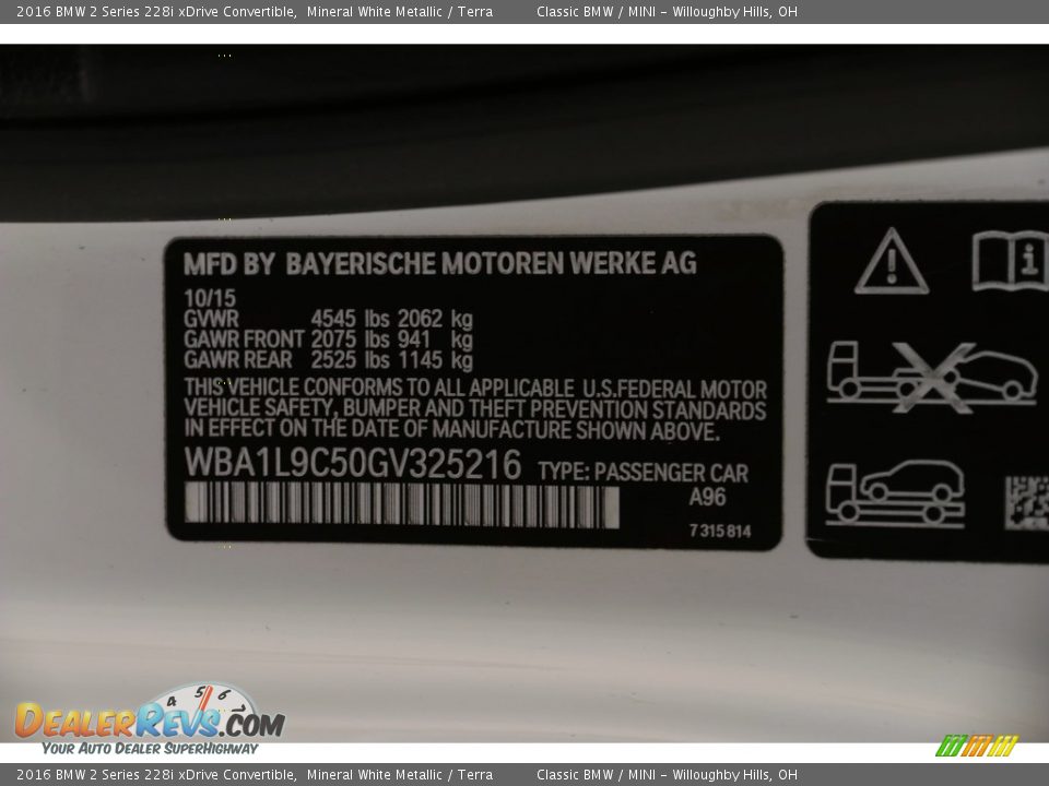 2016 BMW 2 Series 228i xDrive Convertible Mineral White Metallic / Terra Photo #26