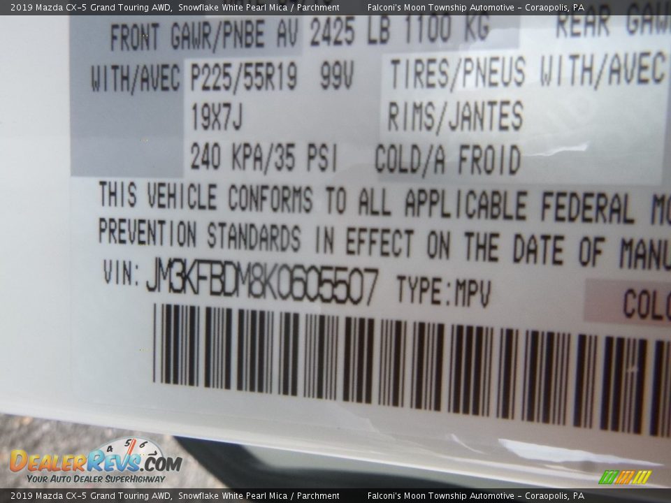 2019 Mazda CX-5 Grand Touring AWD Snowflake White Pearl Mica / Parchment Photo #12