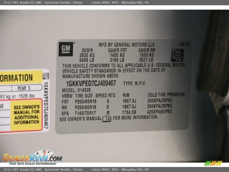 2012 GMC Acadia SLE AWD Quicksilver Metallic / Ebony Photo #18